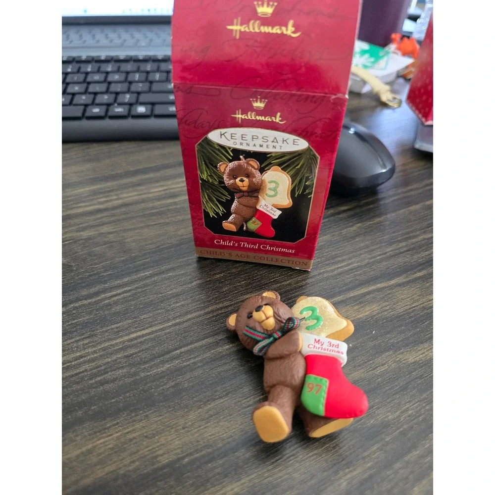Hallmark‎ Keepsake Ornament 1997 Child's Third Christmas Teddy Bear Stocking 3